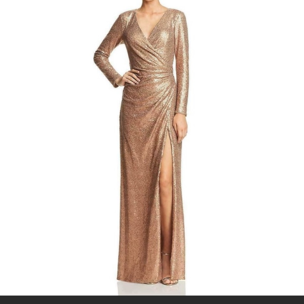 Tadashi Shoji XL Copper Gold Sequined Gown NEW